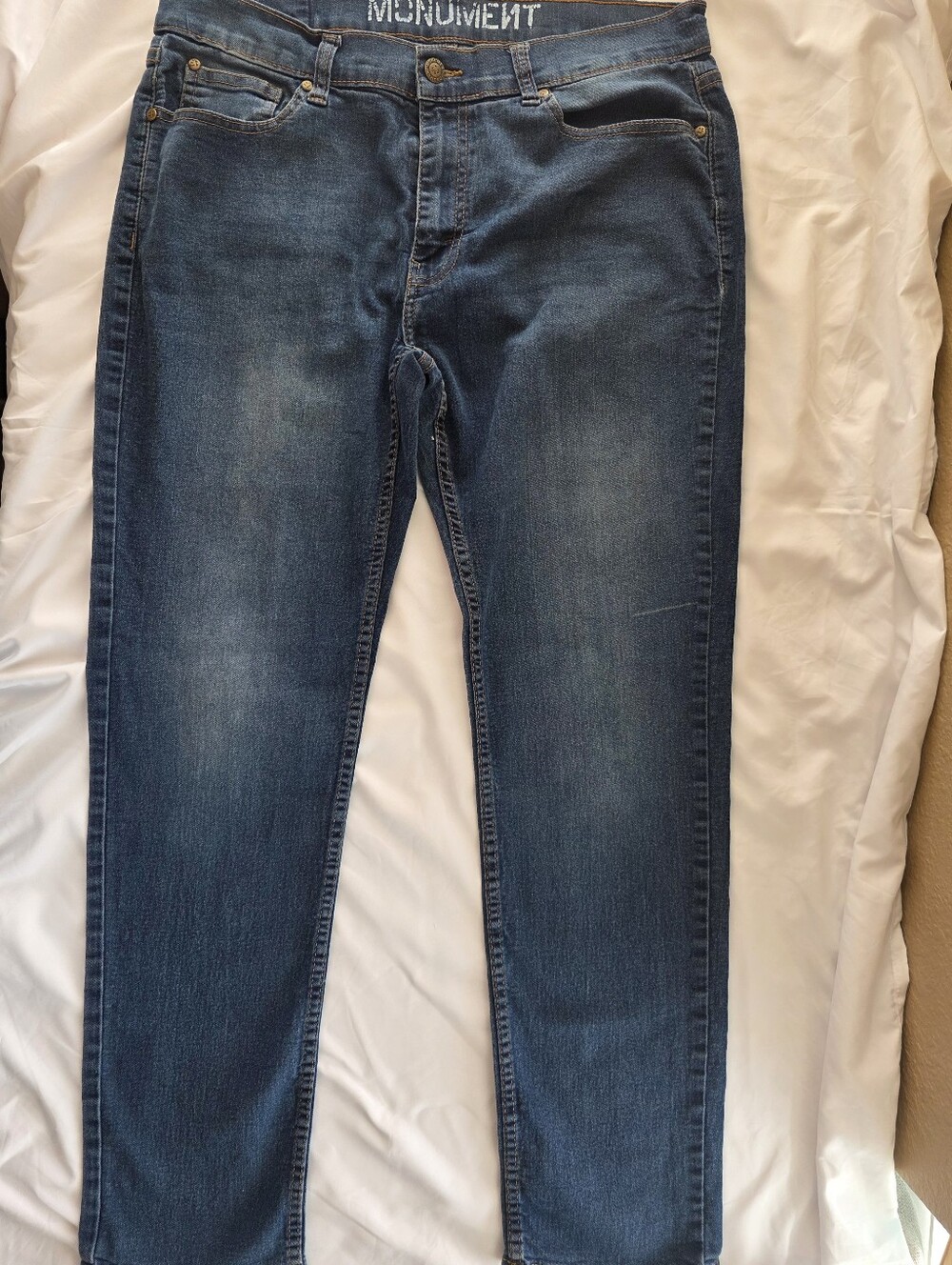 Monument Men’s Dark Blue Slim Jeans Strech Comfort Lightweight 36